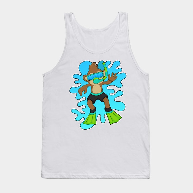 Monkey as Diver with Snorkel Tank Top by Markus Schnabel